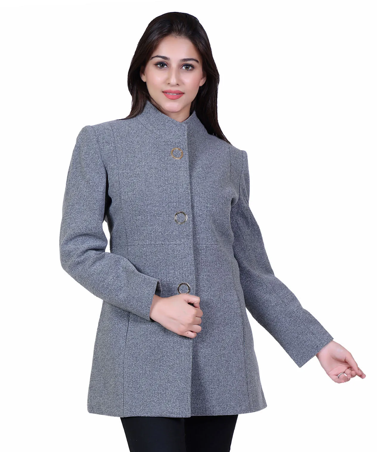 Women Standard Length Wool Blend High Collar Long Sleeve Overcoat