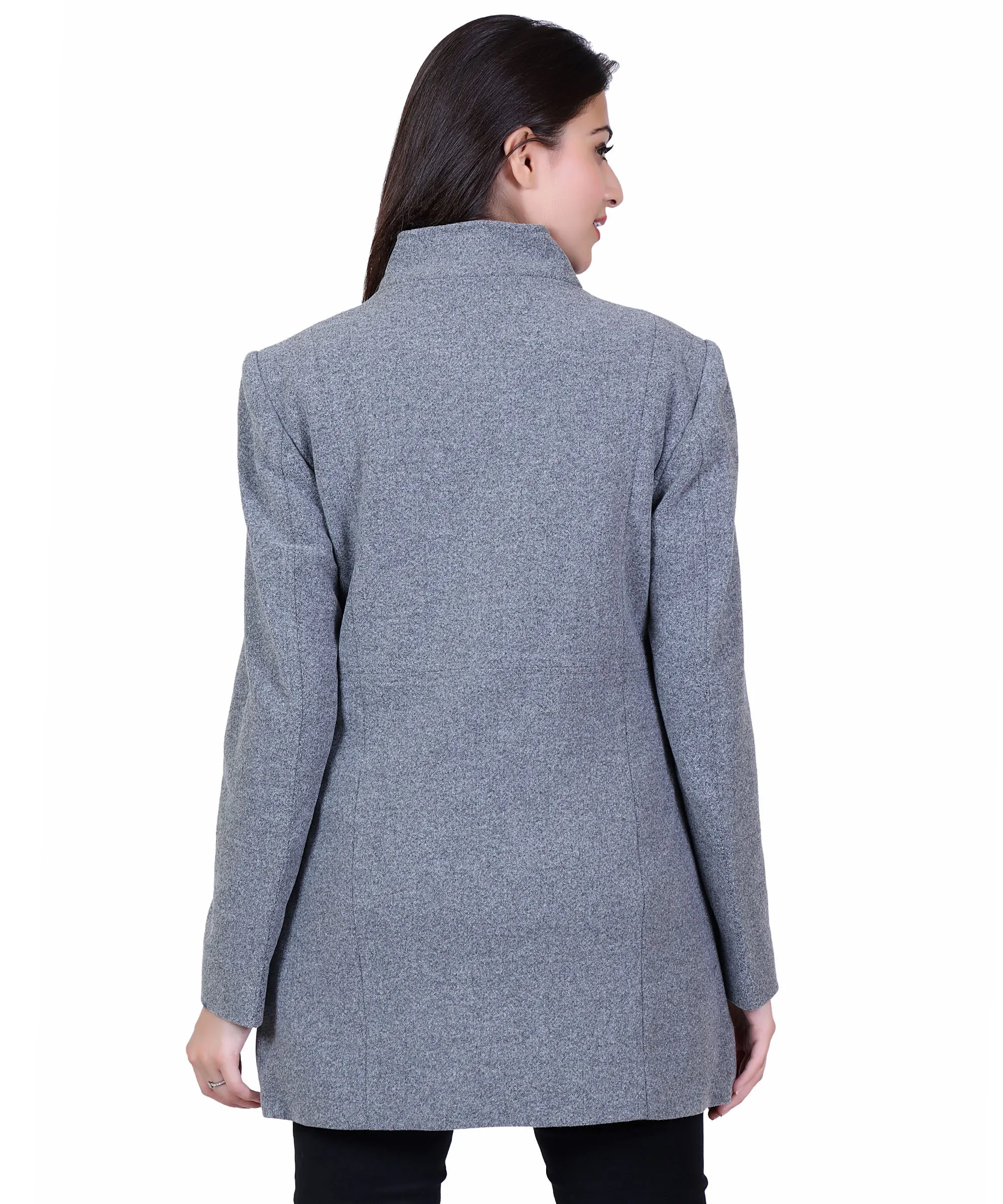 Women Standard Length Wool Blend High Collar Long Sleeve Overcoat