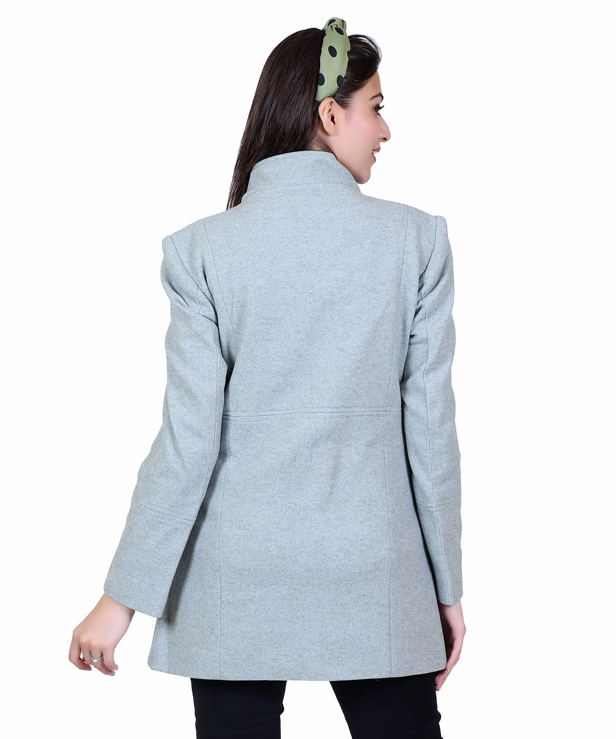 Women Standard Length Wool Blend High Collar Long Sleeve Overcoat