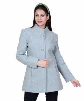 Women Standard Length Wool Blend High Collar Long Sleeve Overcoat