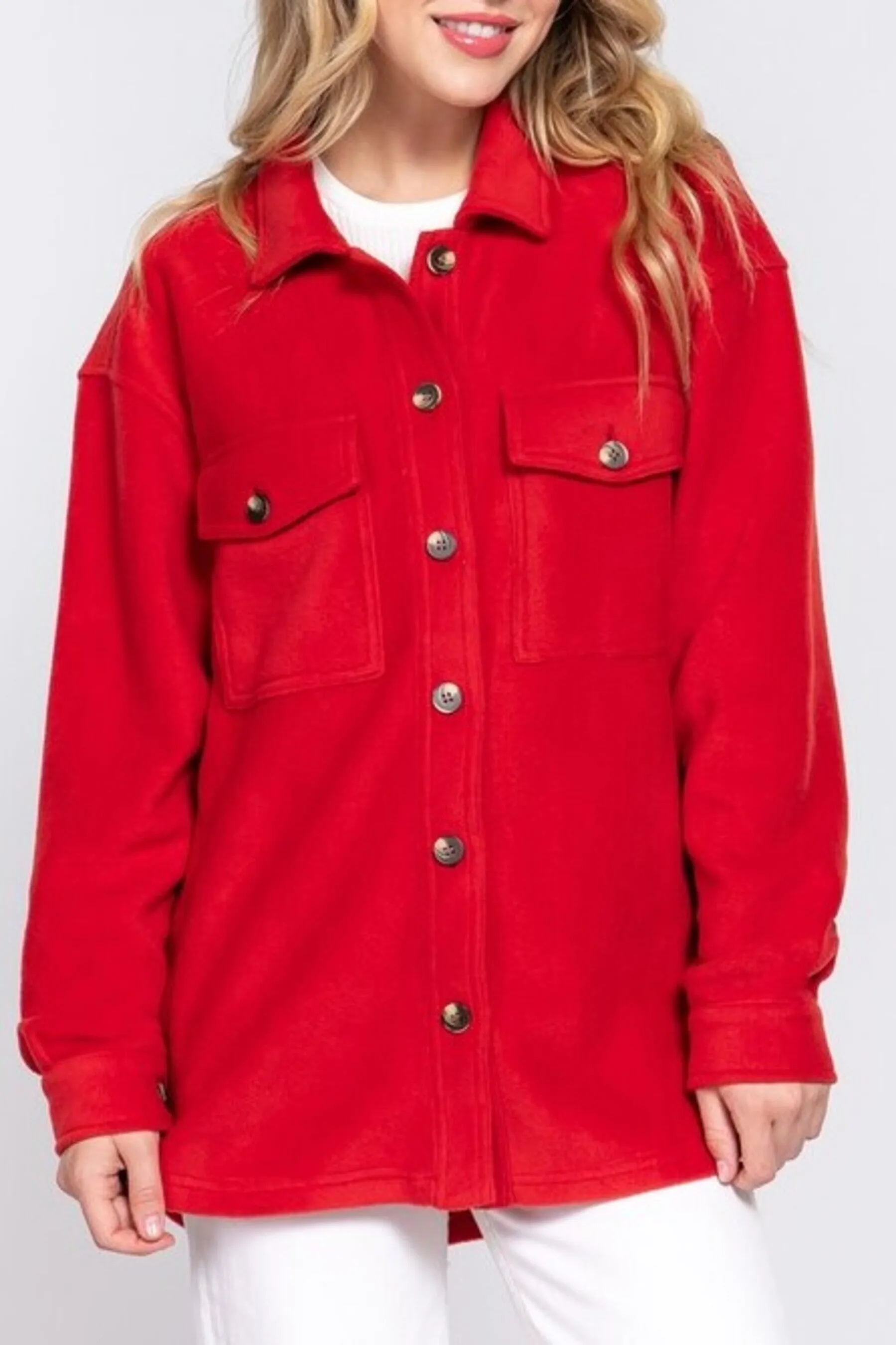 Women's Casual Long Sleeve Button Down Fleece Jacket