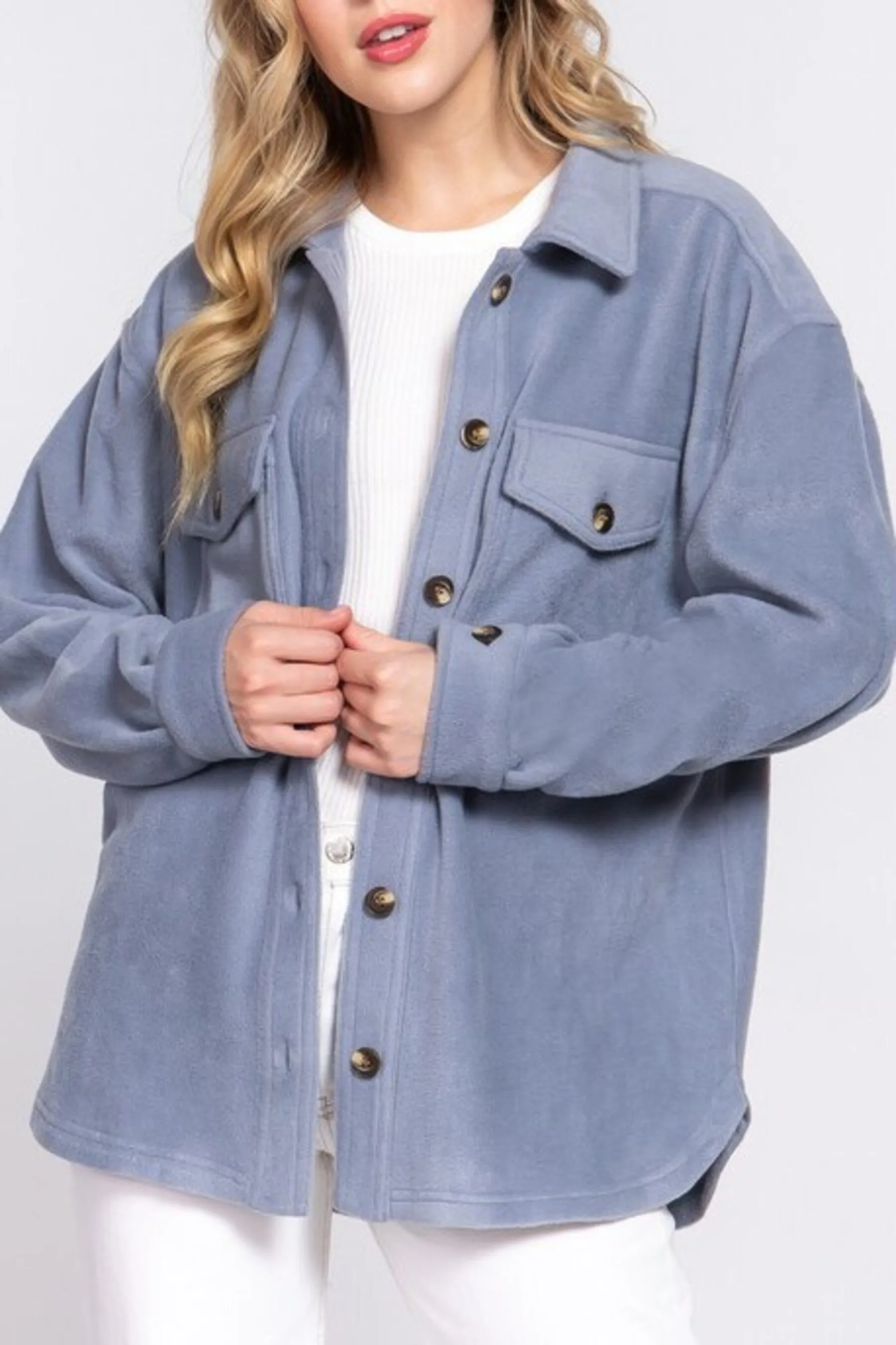 Women's Casual Long Sleeve Button Down Fleece Jacket