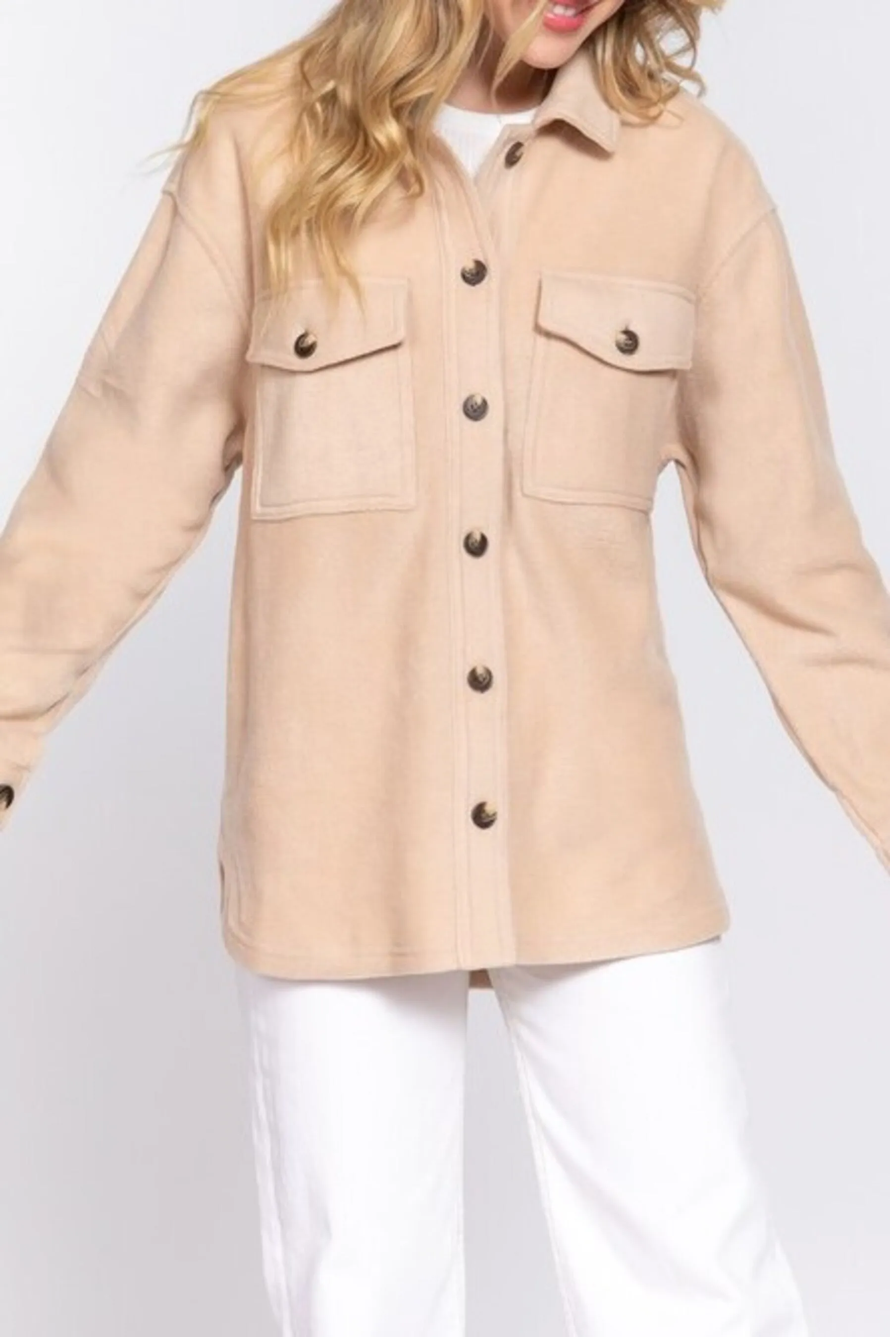 Women's Casual Long Sleeve Button Down Fleece Jacket