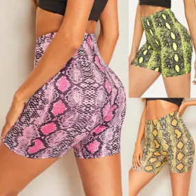 women's clothing snake print high waist buttocks sports yoga pants fitness shorts women