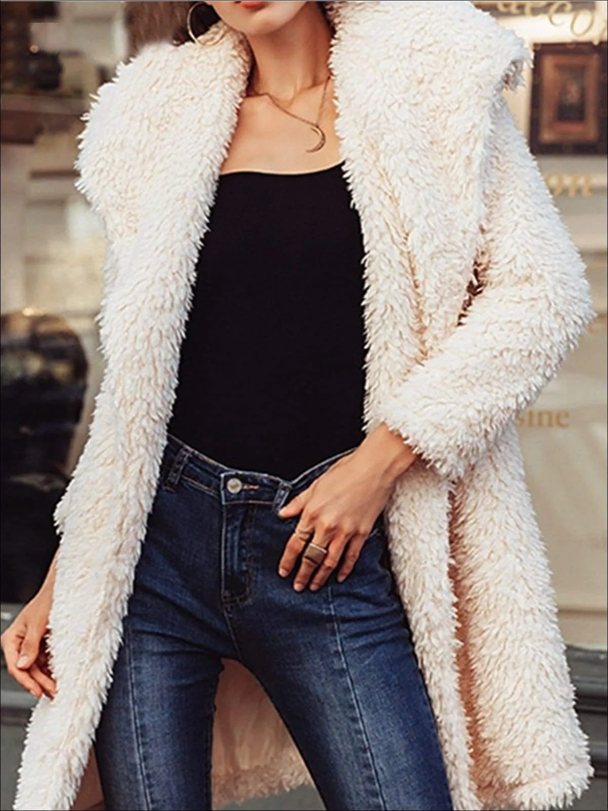 Women's Fashion Turn-Down Collar Faux Fur Coat