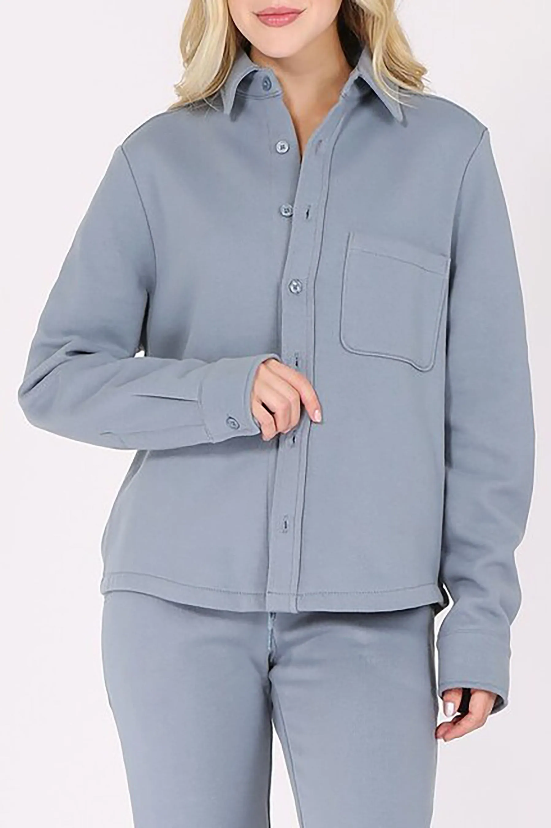 Women's Long Sleeve Button Down Fleece Jacket