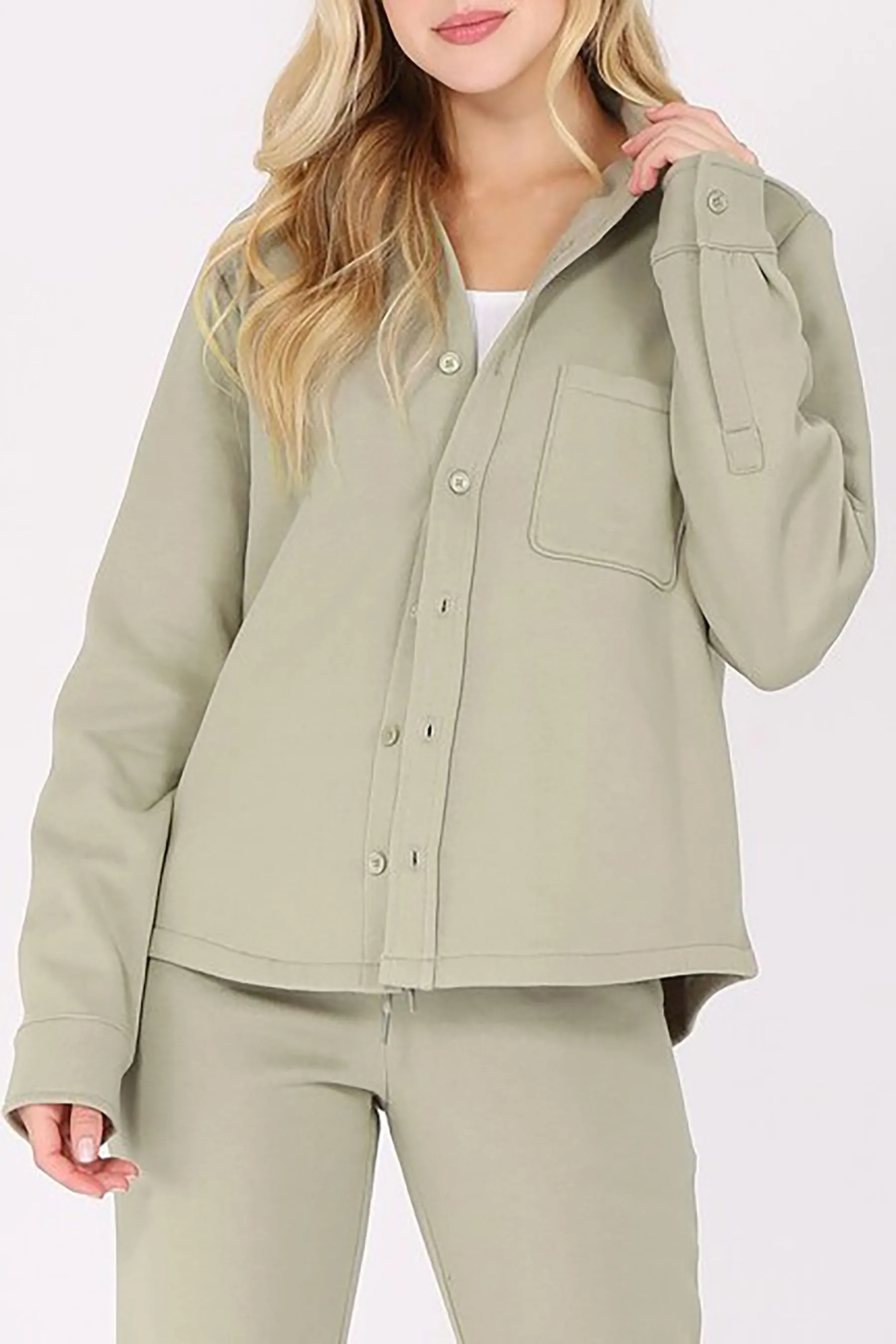 Women's Long Sleeve Button Down Fleece Jacket