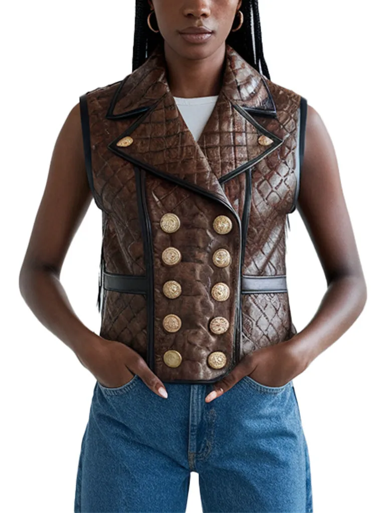 Women's Quilted Brown Stylish and Elegant Leather Vest