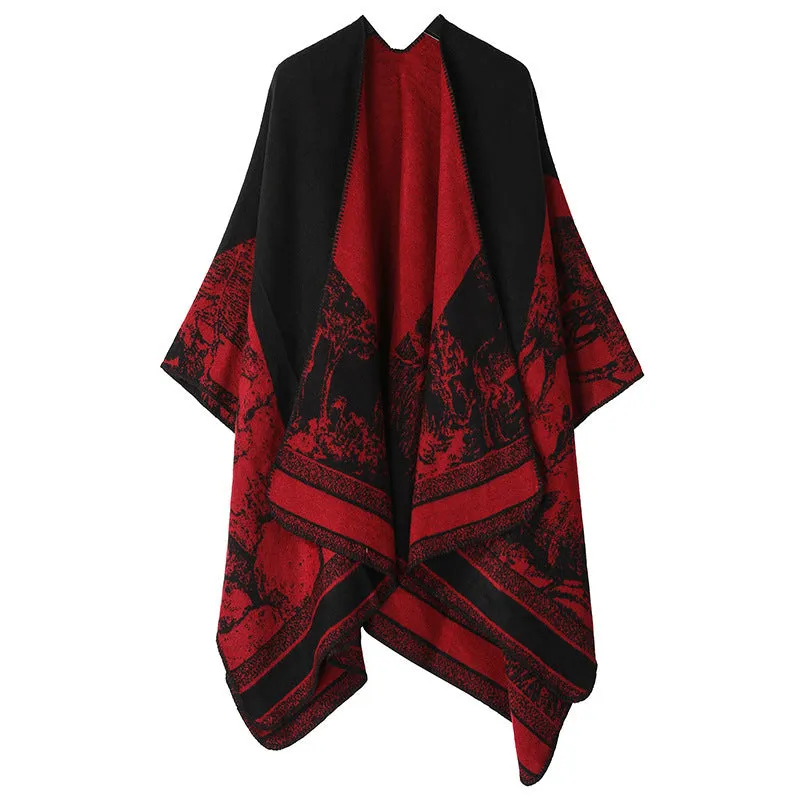 Women's Split Cloak Shawl Classical Style Double-sided Tassel Travel Warm Cloak New