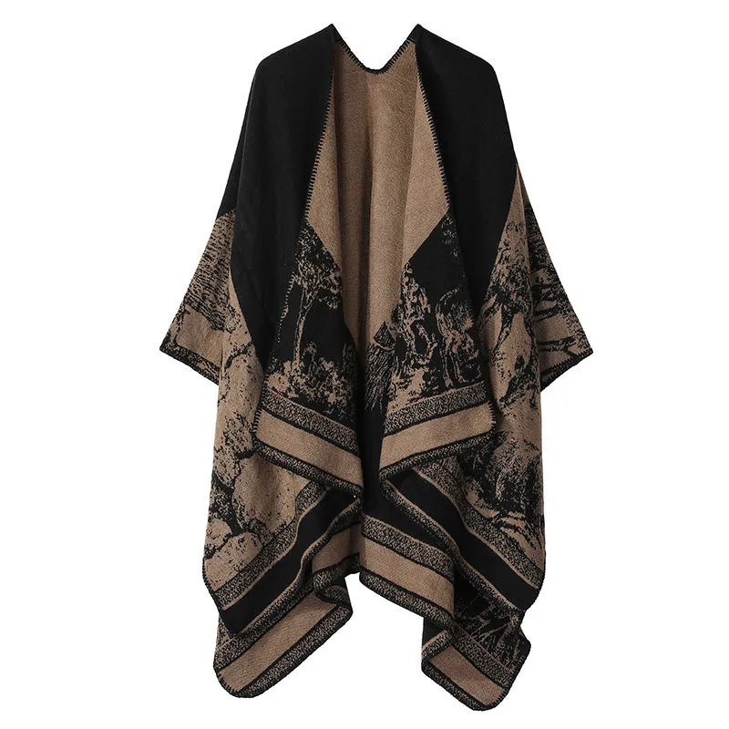 Women's Split Cloak Shawl Classical Style Double-sided Tassel Travel Warm Cloak New