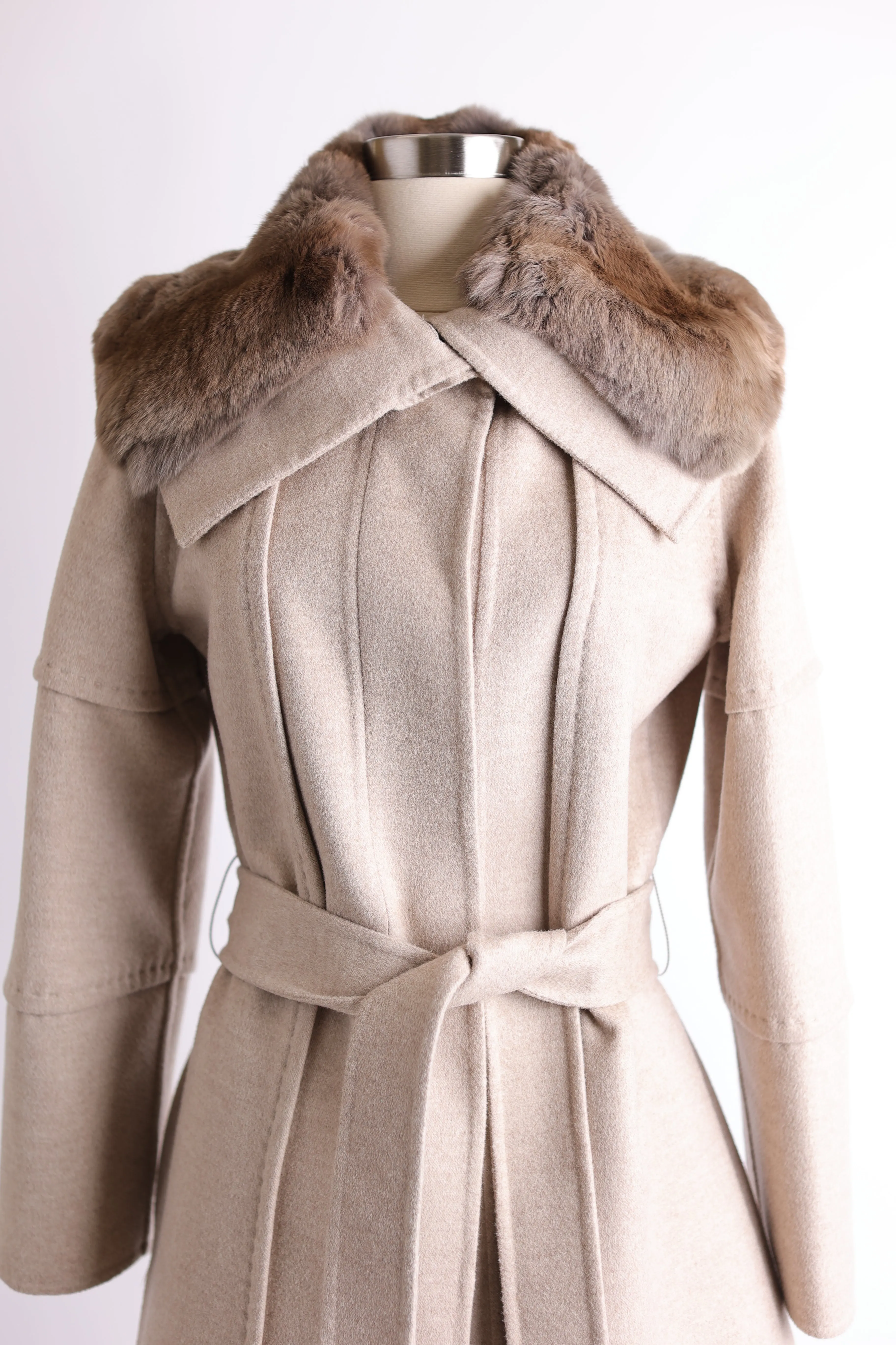 Wool Trench Coat W/ Chinchilla Trim