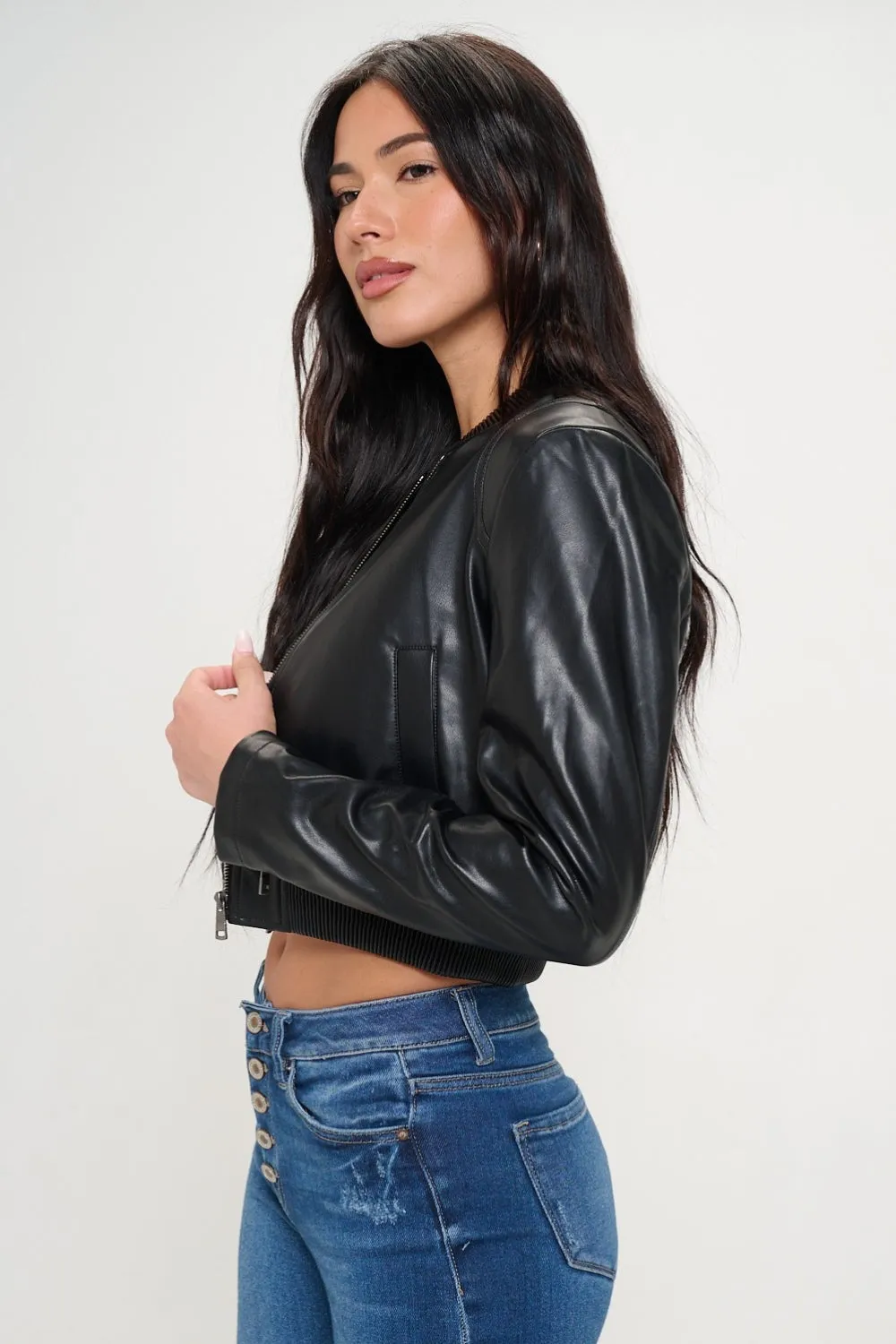 Zip Up Cropped Bomber Jacket