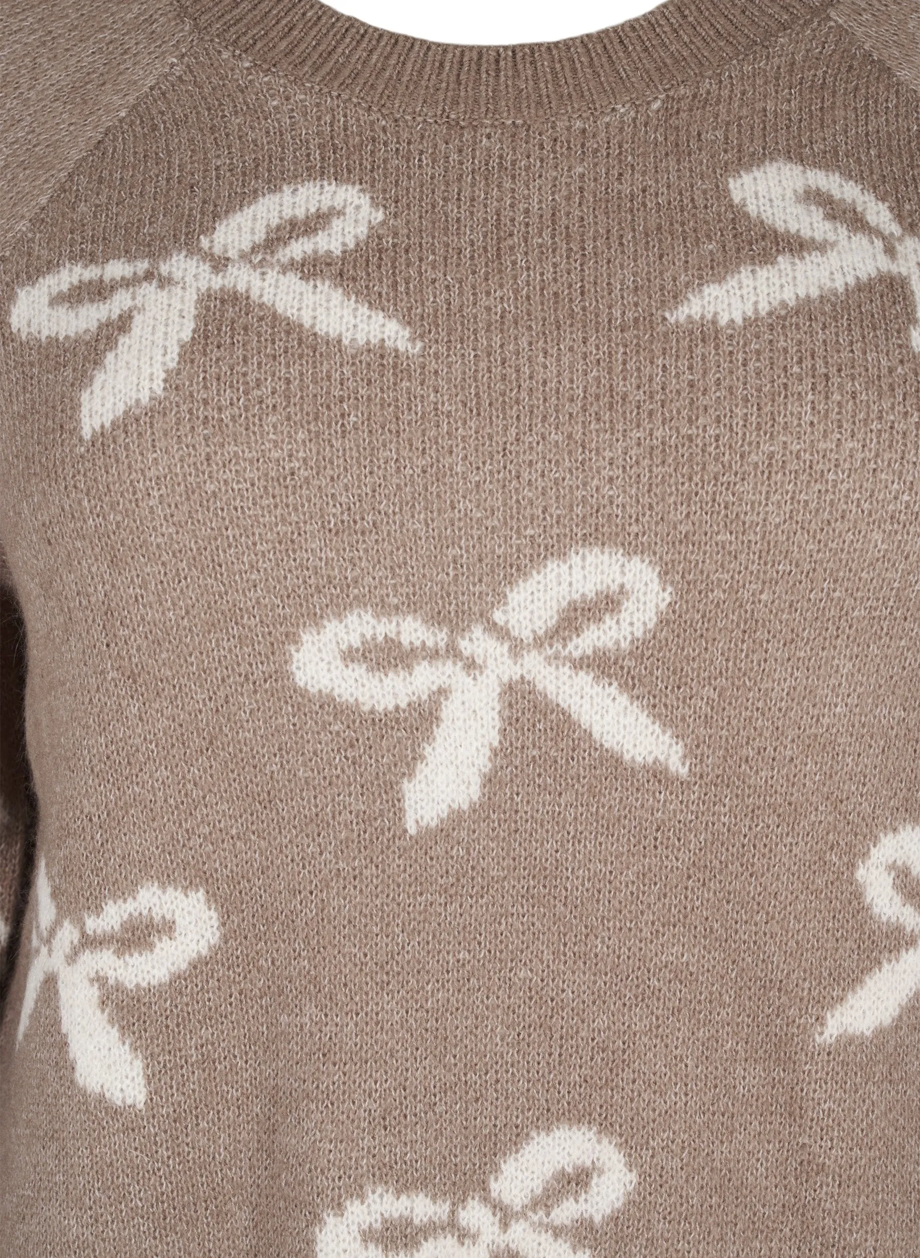 Zizzi Bowy Knit Jumper in Beige