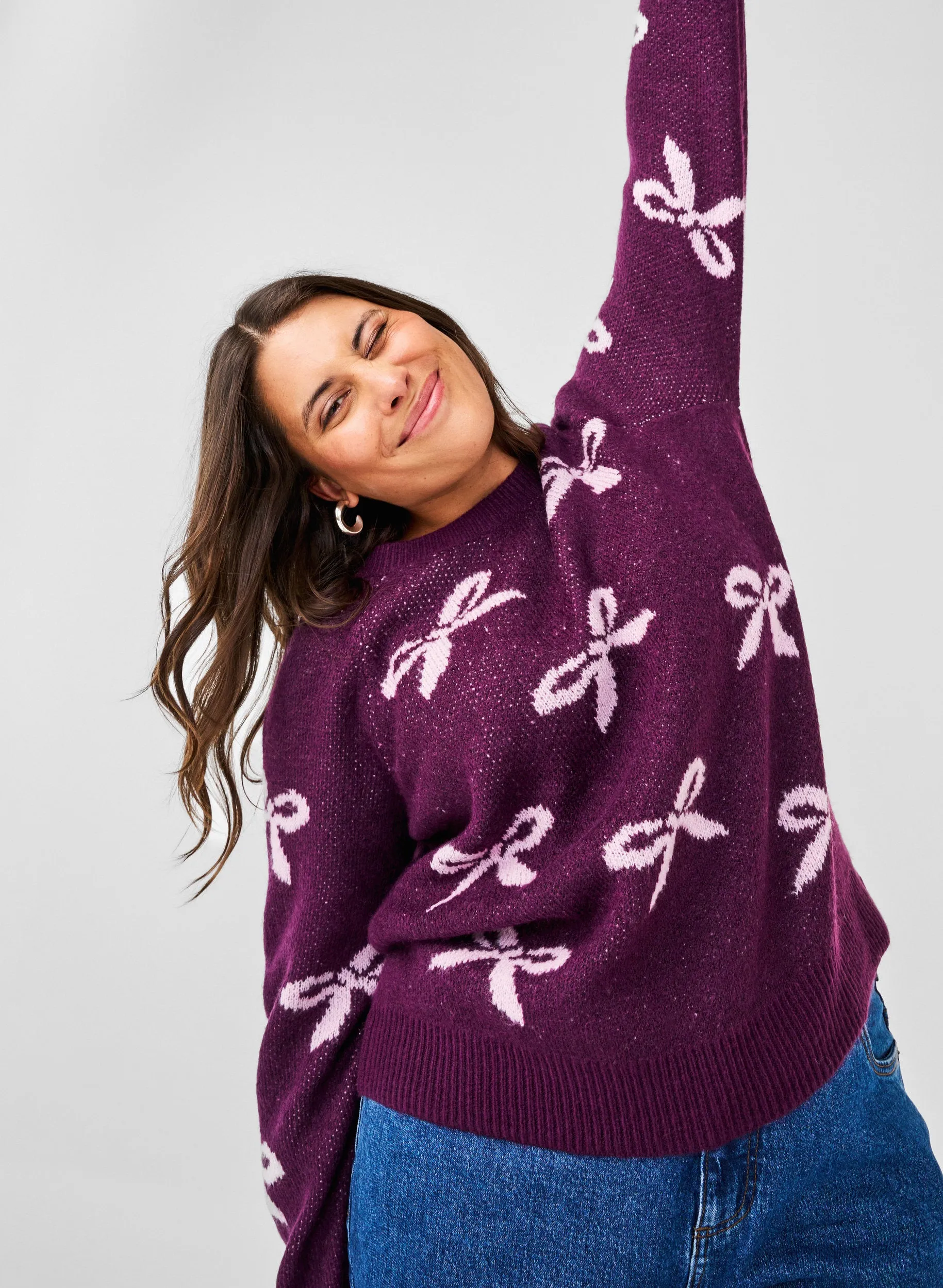 Zizzi Bowy Knit Jumper in Purple