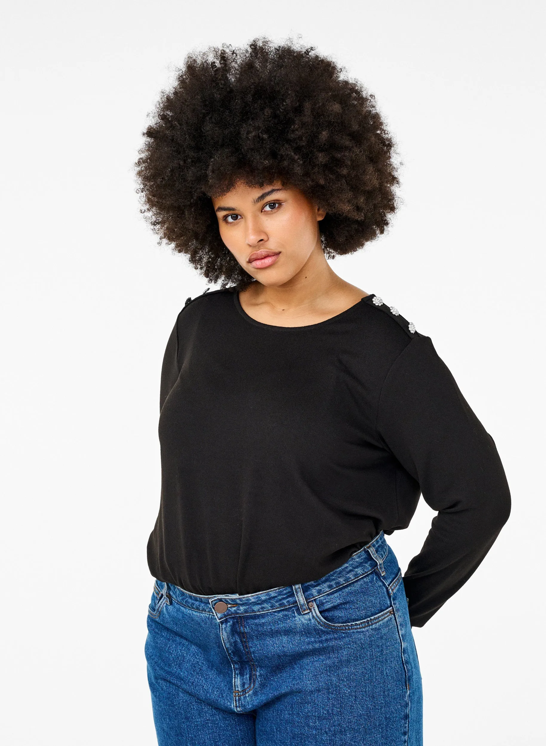 Zizzi Lucca Button Shoulder Jumper in Black