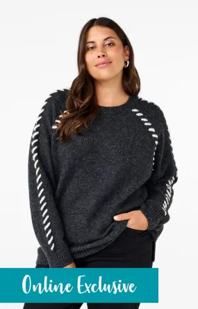 Zizzi Stitch Jumper in Grey